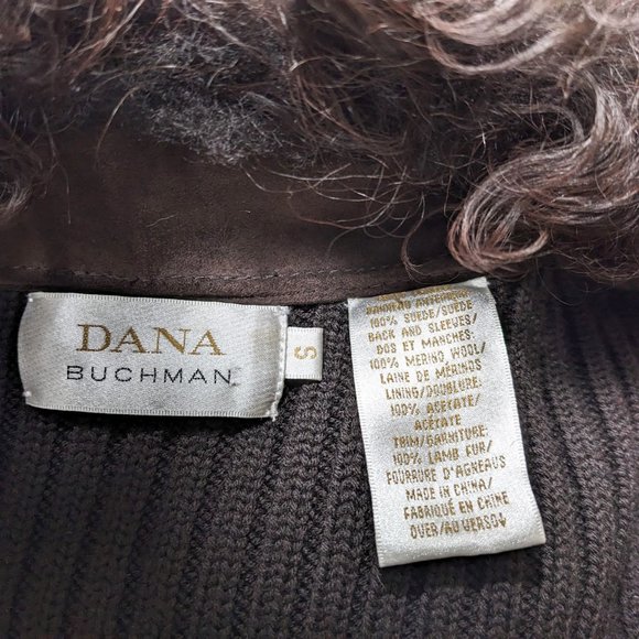 Vintage DANA BUCHMAN Suede/Wool Open Jacket/Coat + Lamb Fur Collar - Picture 6 of 6